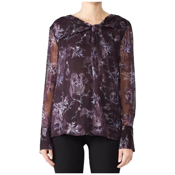 Grey by Jason WU Winter Floral Knot Blouse Silk Embroidery Purple Silver 2 / XS - Picture 1 of 8